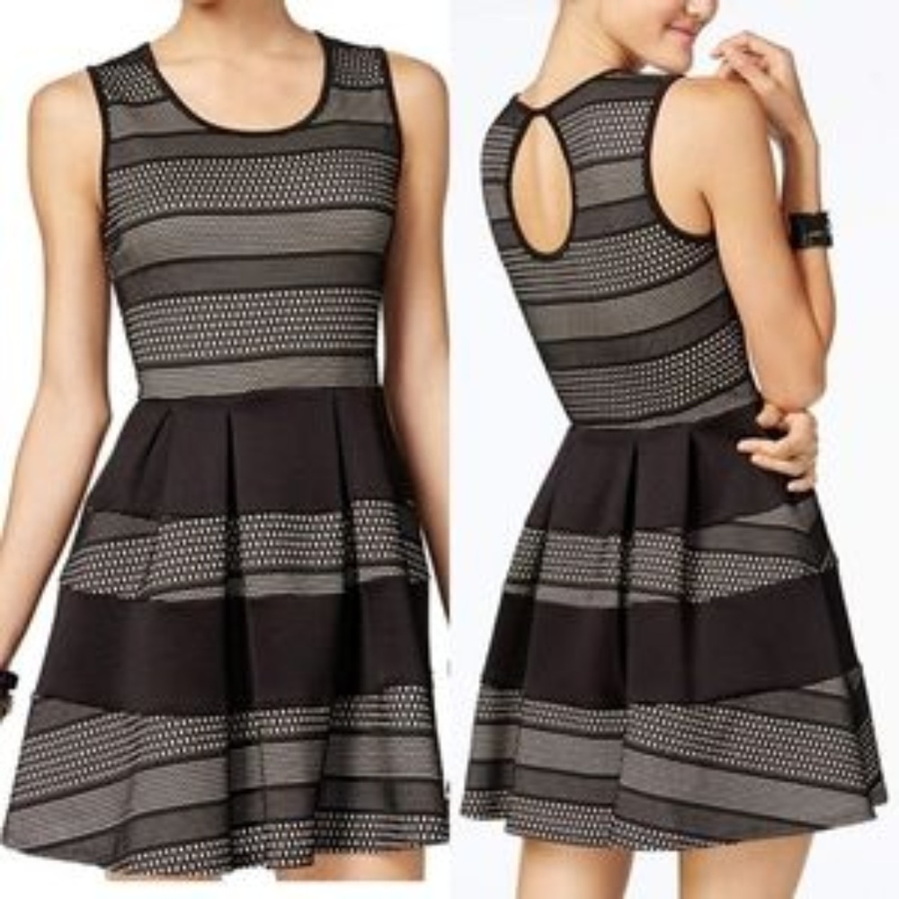 Crystal Doll Black/Nude Fit and Flare Dress